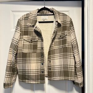 Lucky Brand Plaid Sherpa Lined Jacket | Cozy Button Front Shacket - M